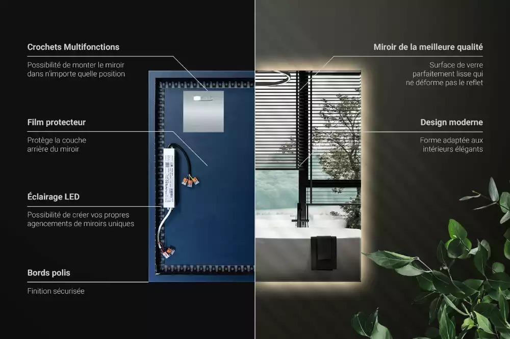 Lustro kwadratowe w nowoczesnym stylu z podświetleniem LED