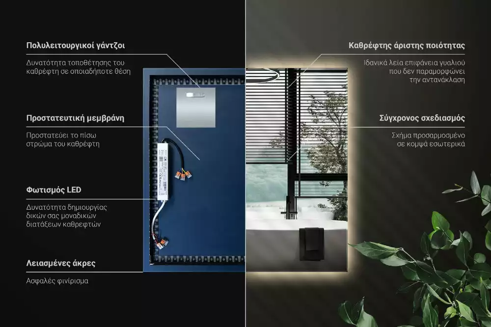 Lustro kwadratowe w nowoczesnym stylu z podświetleniem LED