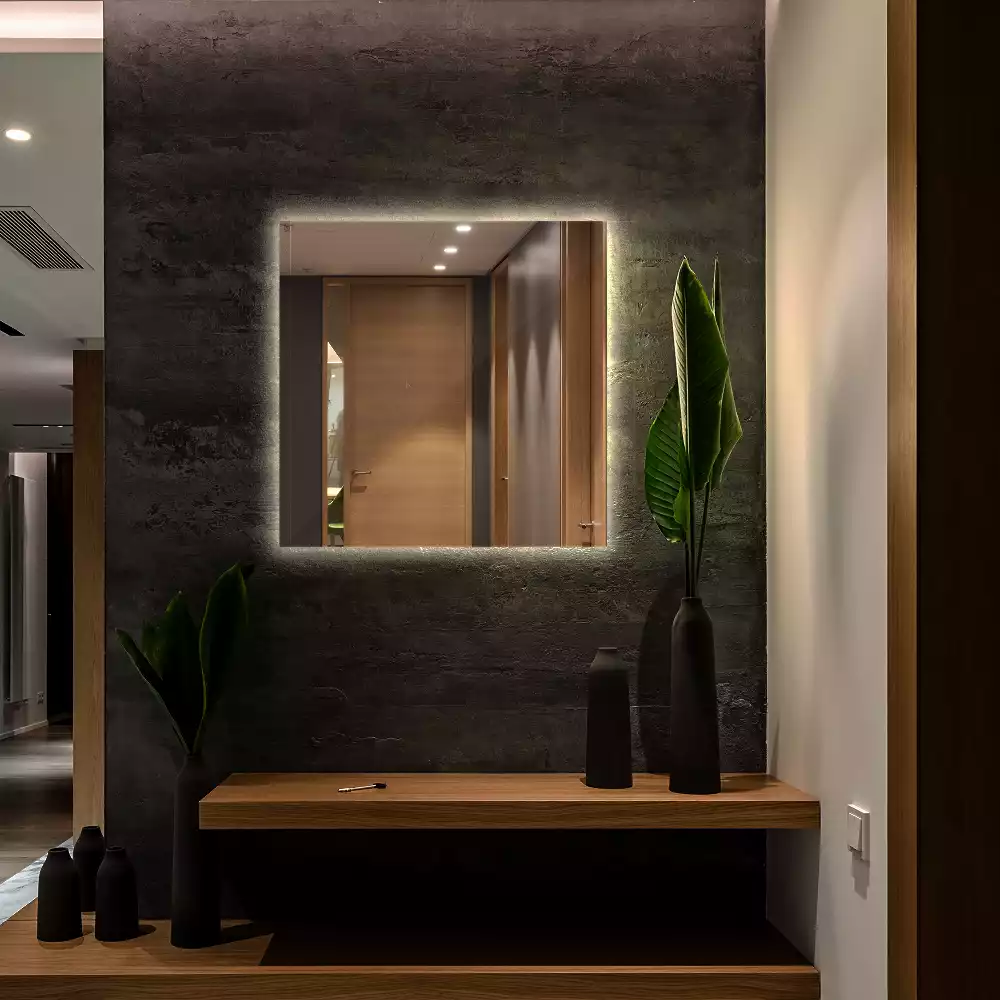 Lustro kwadratowe w nowoczesnym stylu z podświetleniem LED