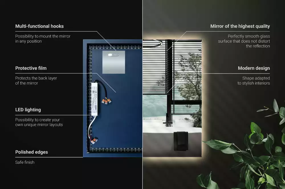 Lustro kwadratowe nowoczesne LED