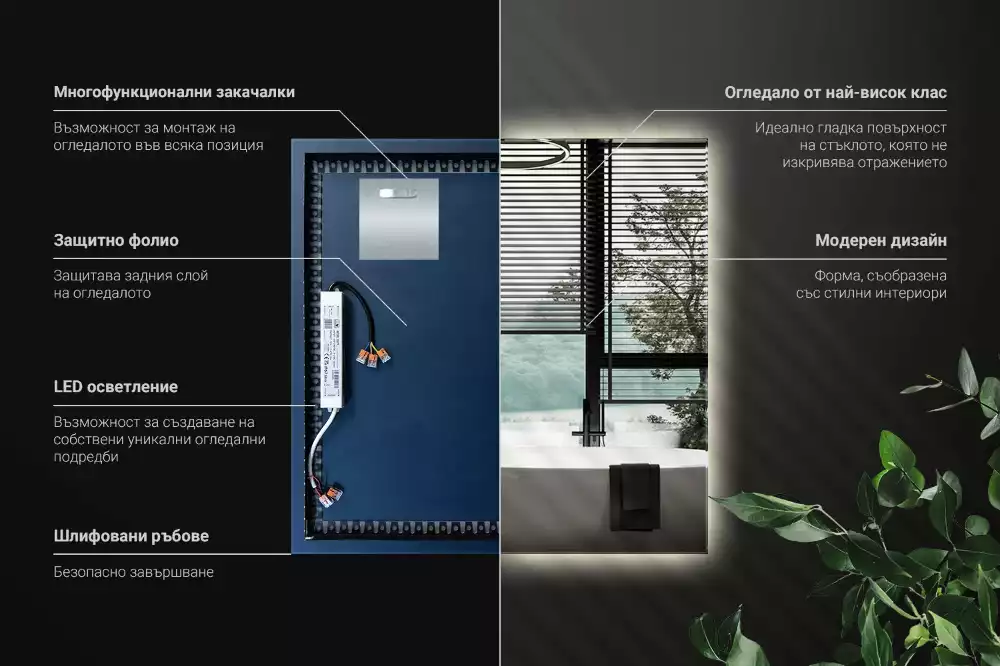 Lustro kwadratowe w nowoczesnym stylu z podświetleniem LED