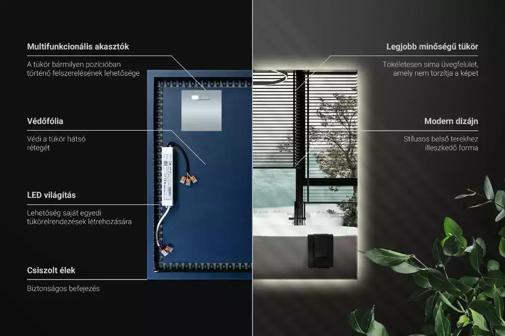 Lustro kwadratowe w nowoczesnym stylu z podświetleniem LED