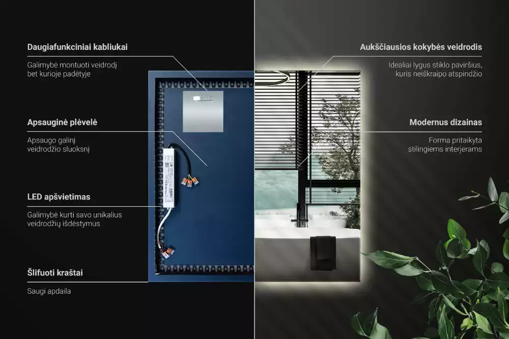 Lustro kwadratowe w nowoczesnym stylu z podświetleniem LED