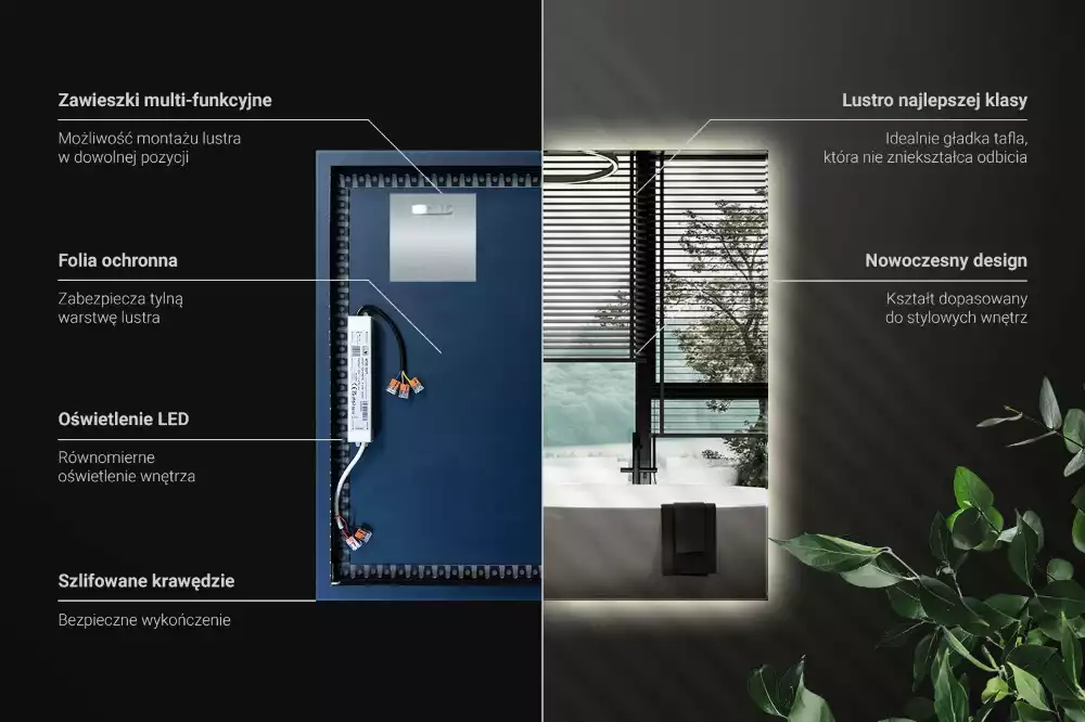Lustro kwadratowe w nowoczesnym stylu z podświetleniem LED