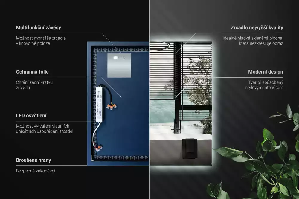Lustro kwadratowe w nowoczesnym stylu z podświetleniem LED