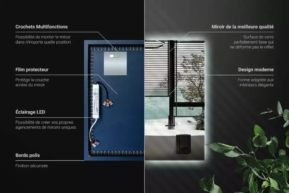 Lustro kwadratowe w nowoczesnym stylu z podświetleniem LED