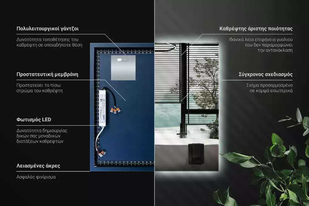 Lustro kwadratowe w nowoczesnym stylu z podświetleniem LED