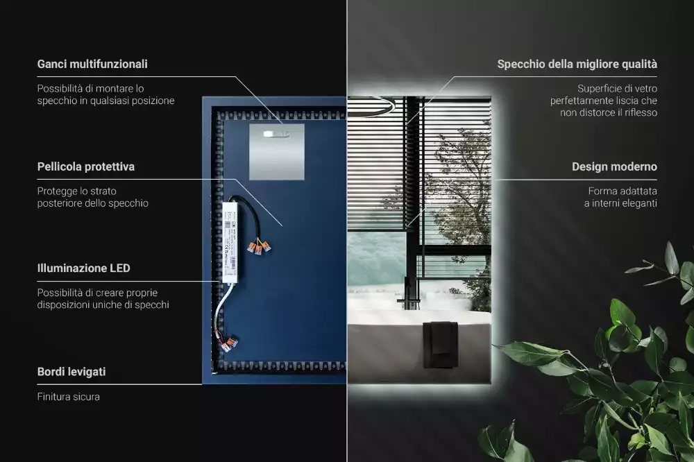 Lustro kwadratowe nowoczesne LED