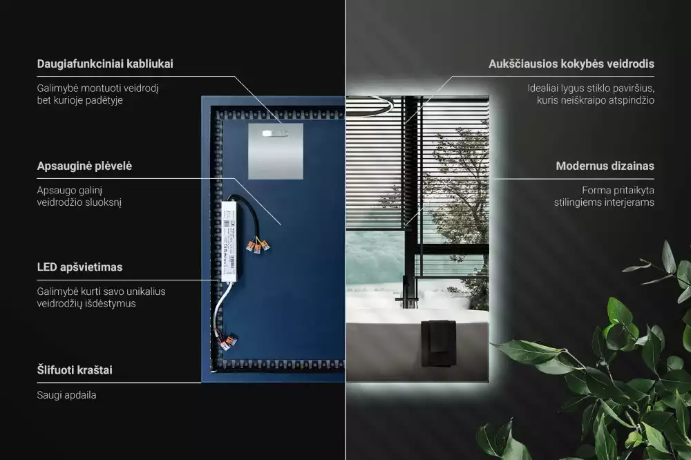 Lustro kwadratowe w nowoczesnym stylu z podświetleniem LED