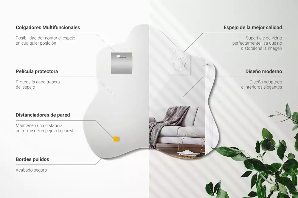 Lustro asymetryczne z nieregularnym kształtem przypominającym plamę