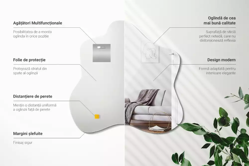 Lustro asymetryczne z nieregularnym kształtem przypominającym plamę