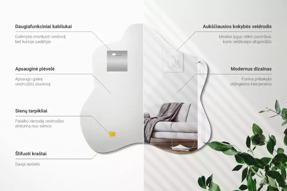 Lustro asymetryczne z nieregularnym kształtem przypominającym plamę