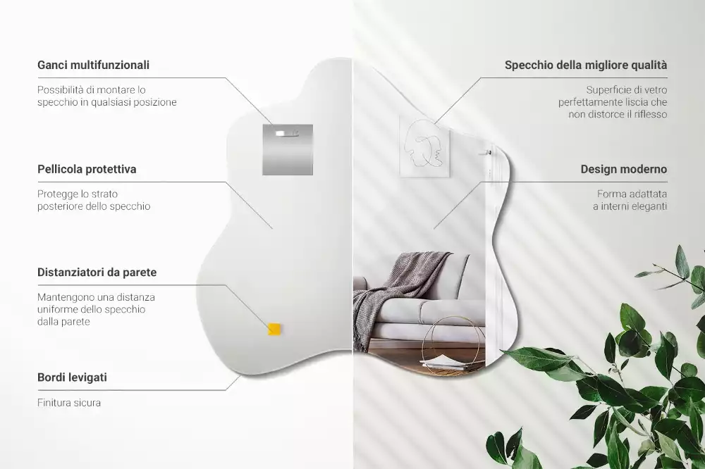 Lustro asymetryczne z nieregularnym kształtem przypominającym plamę