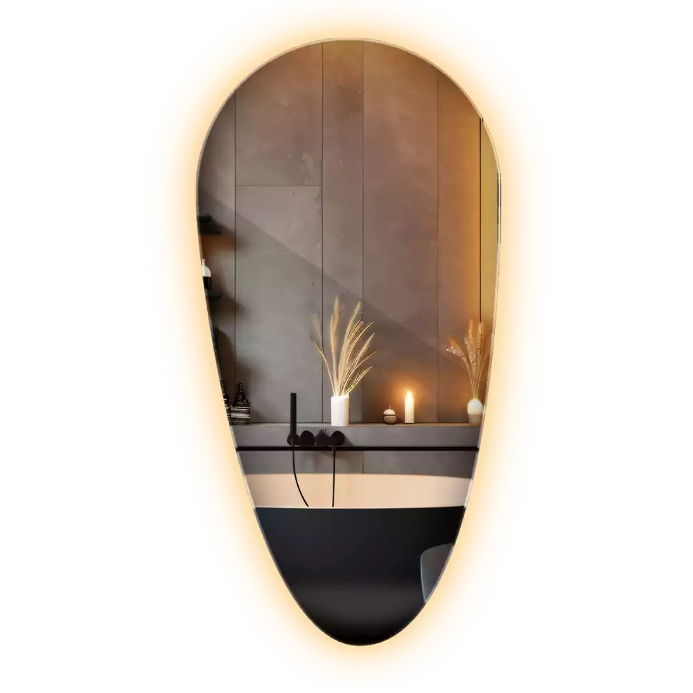 Nieregularne podświetlane lustro w kształcie kropli