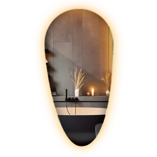 Nieregularne podświetlane lustro w kształcie kropli