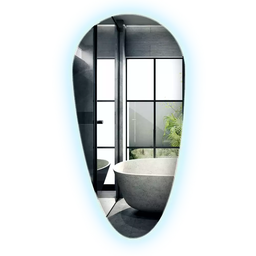 Nieregularne podświetlane lustro w kształcie kropli