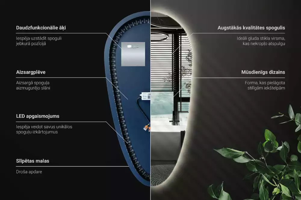 Nieregularne podświetlane lustro w kształcie kropli