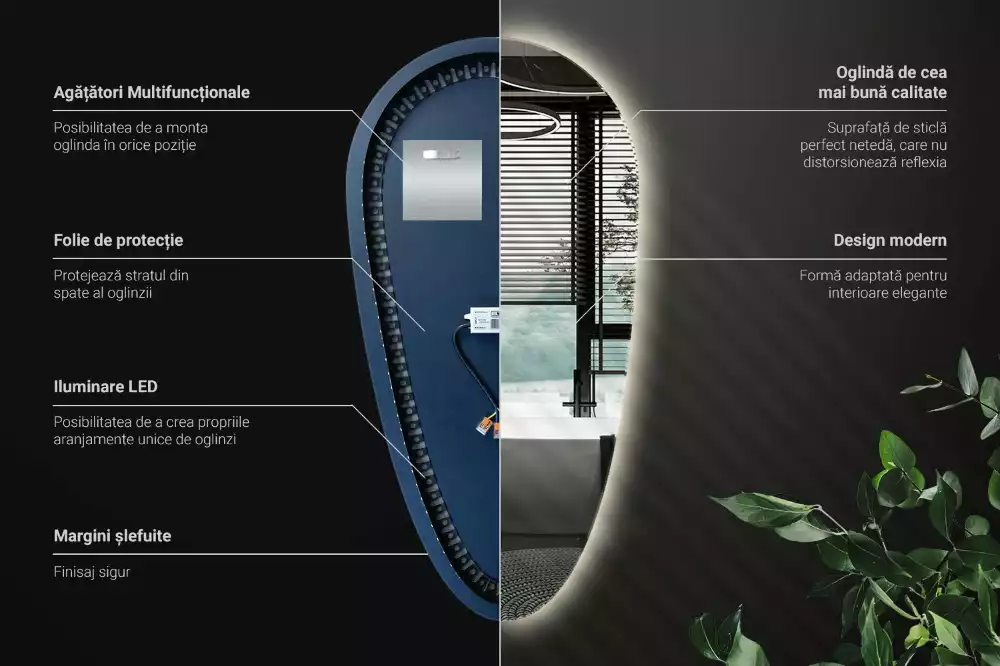 Nieregularne podświetlane lustro w kształcie kropli