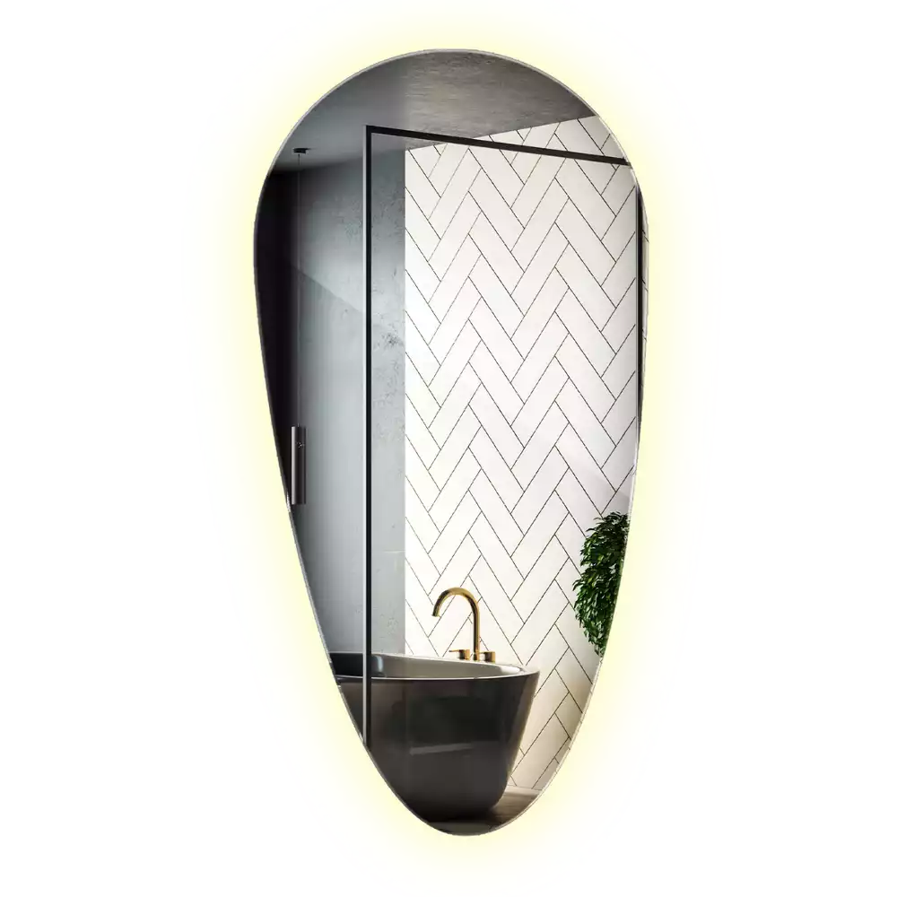 Nieregularne podświetlane lustro w kształcie kropli