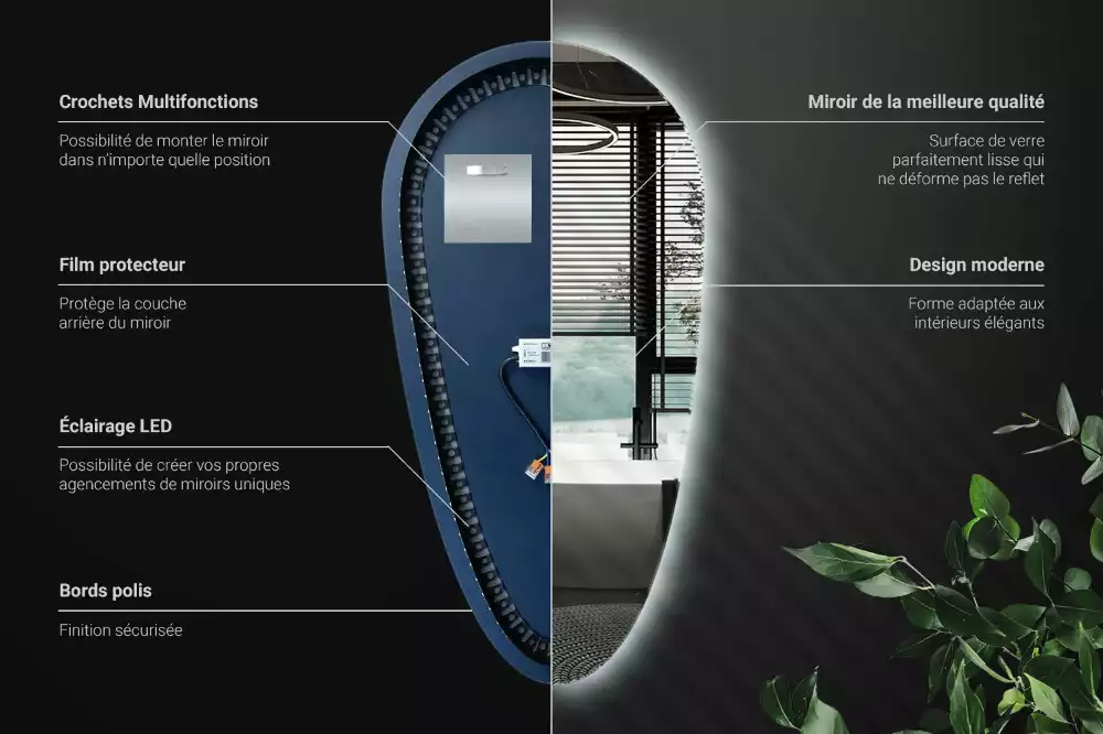 Nieregularne podświetlane lustro w kształcie kropli