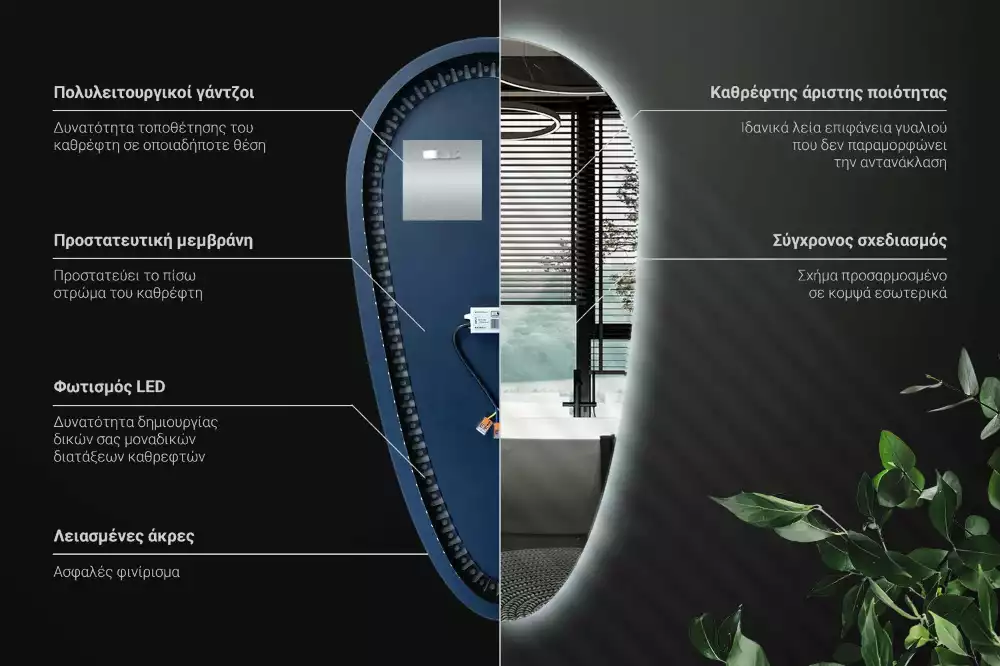 Nieregularne podświetlane lustro w kształcie kropli