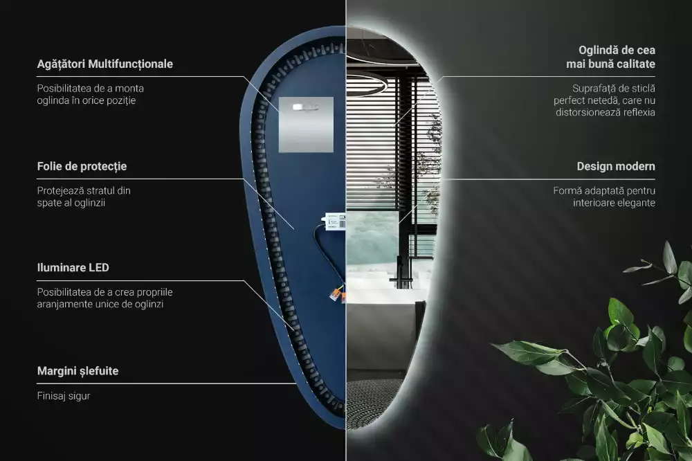 Nieregularne podświetlane lustro w kształcie kropli