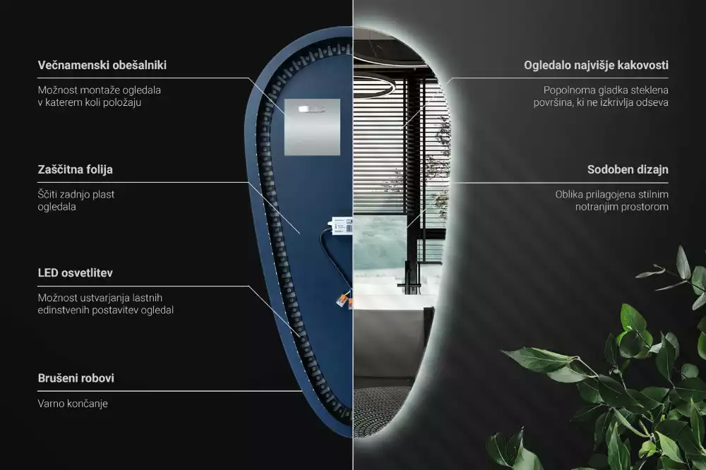 Nieregularne podświetlane lustro w kształcie kropli