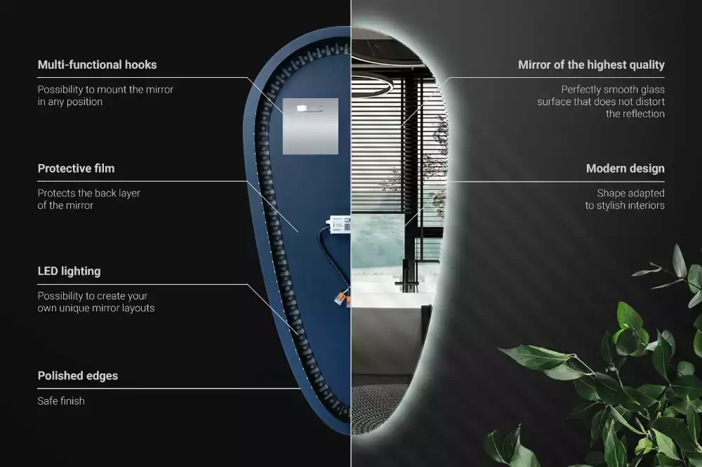 Nieregularne podświetlane lustro w kształcie kropli