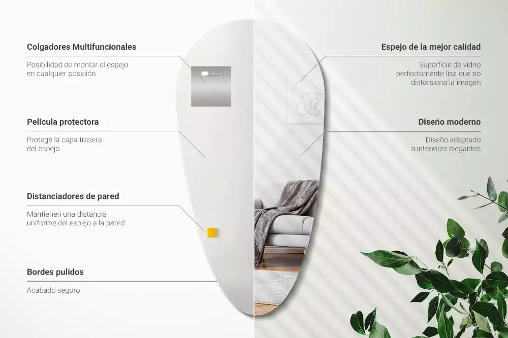 Lustro w kształcie nieregularnej kropli do zawieszenia na ścianie