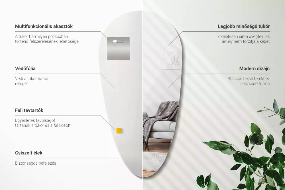 Lustro w kształcie nieregularnej kropli do zawieszenia na ścianie