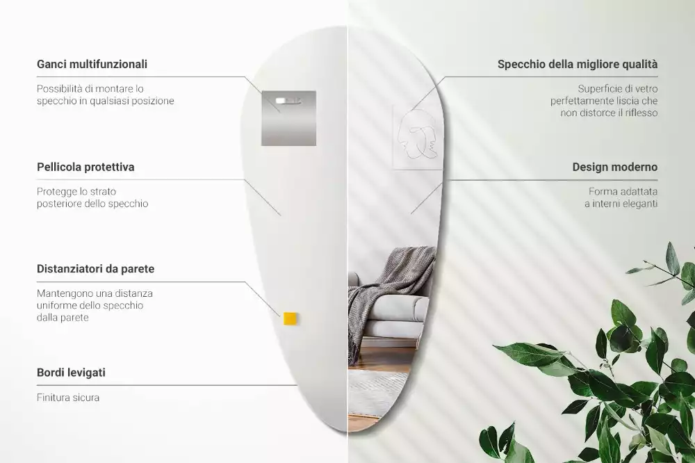 Lustro w kształcie nieregularnej kropli do zawieszenia na ścianie