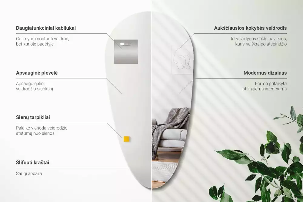 Lustro w kształcie nieregularnej kropli do zawieszenia na ścianie