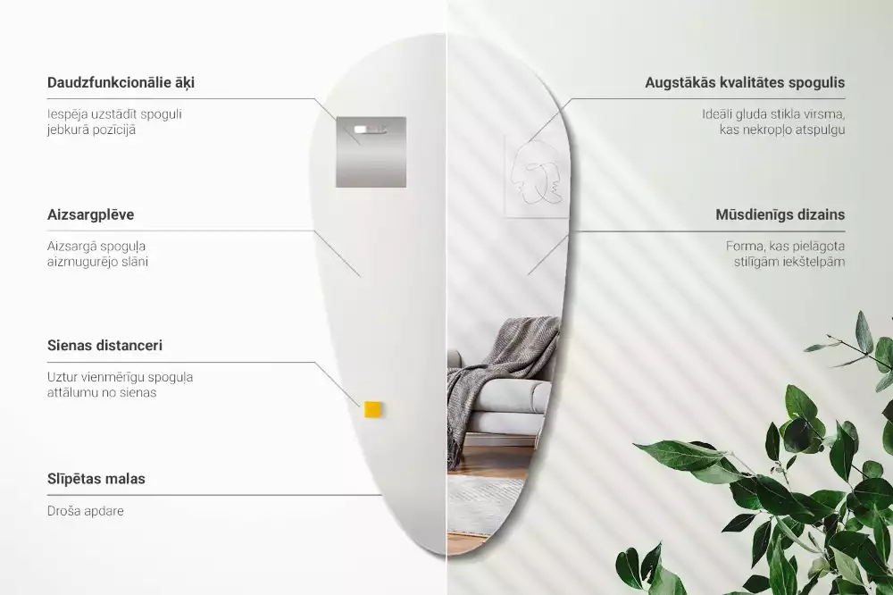 Lustro w kształcie nieregularnej kropli do zawieszenia na ścianie