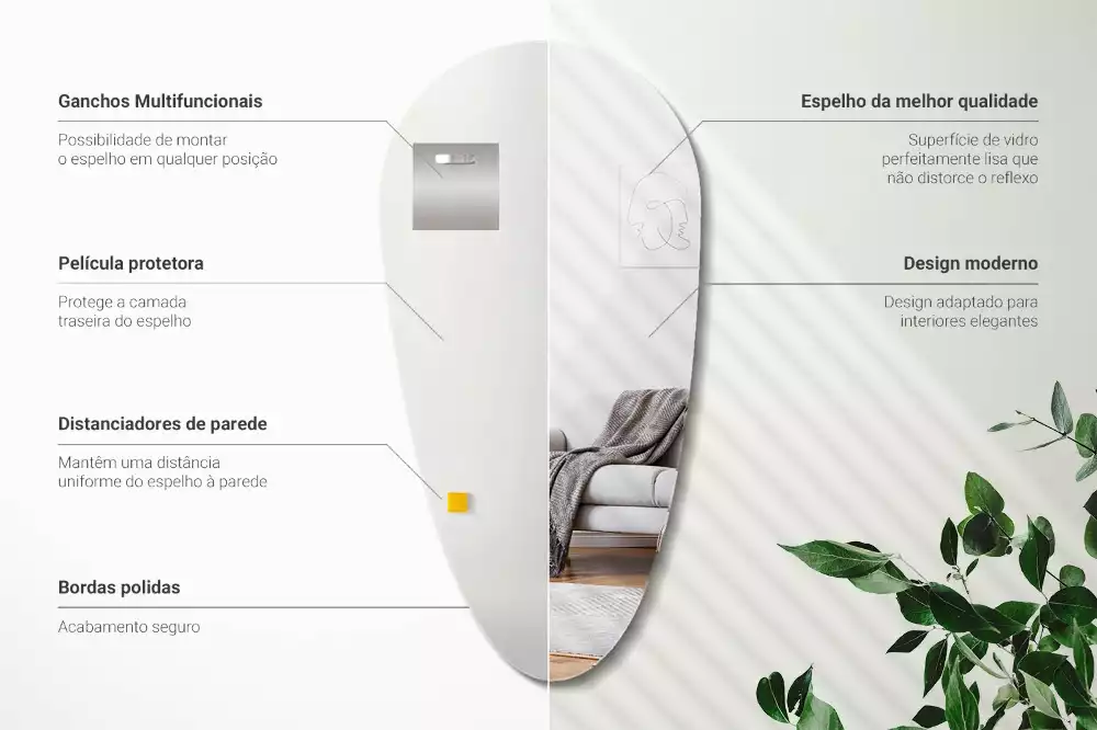 Lustro w kształcie nieregularnej kropli do zawieszenia na ścianie