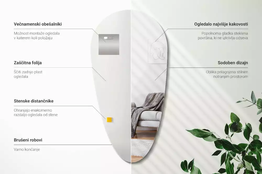 Lustro w kształcie nieregularnej kropli do zawieszenia na ścianie