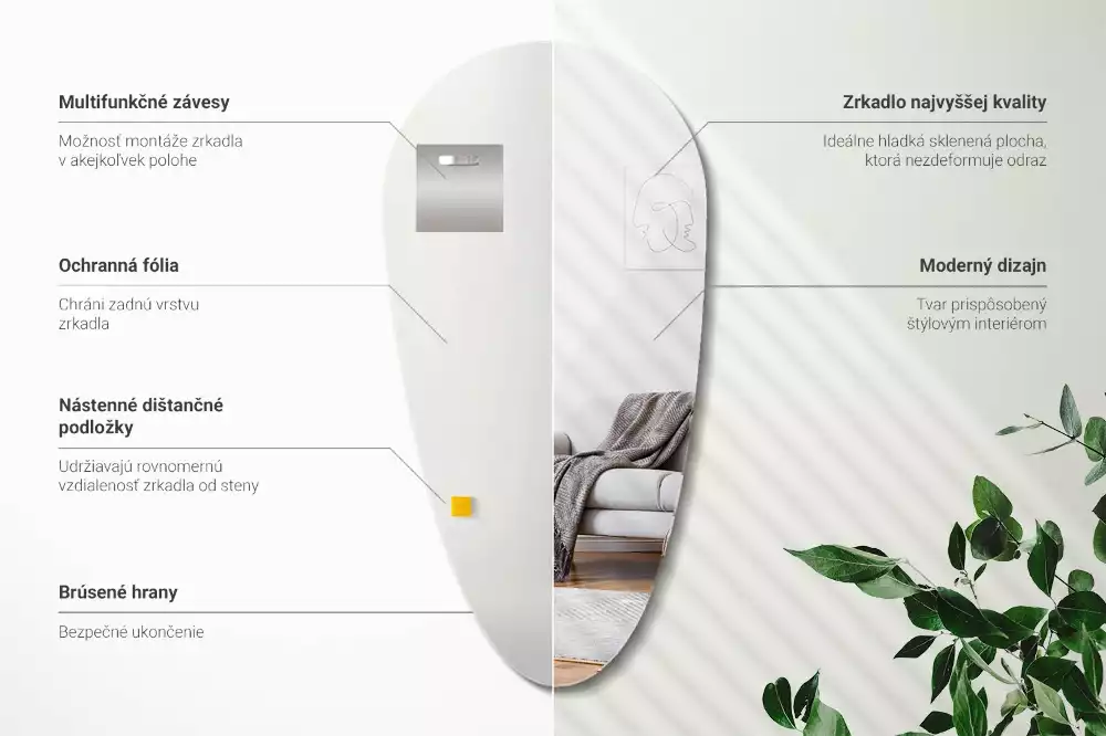 Lustro w kształcie nieregularnej kropli do zawieszenia na ścianie