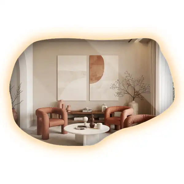 Lustro o nieregularnym kształcie z podświetleniem LED, unikatowe