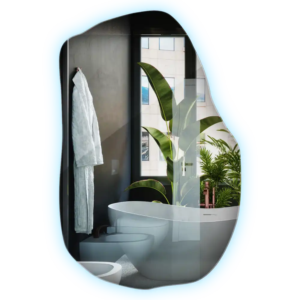 Lustro o nieregularnym kształcie z podświetleniem LED, unikatowe