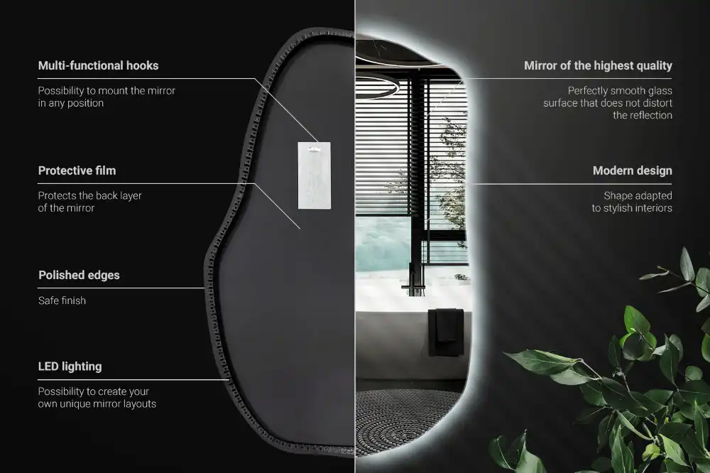 Lustro o nieregularnym kształcie z podświetleniem LED, unikatowe