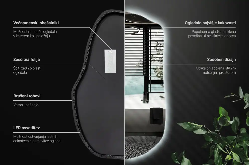 Lustro o nieregularnym kształcie z podświetleniem LED, unikatowe