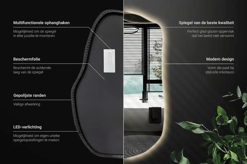 Lustro o nieregularnym kształcie z podświetleniem LED, unikatowe