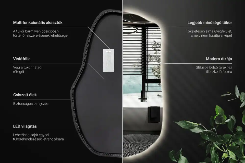 Lustro o nieregularnym kształcie z podświetleniem LED, unikatowe