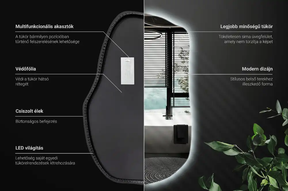 Lustro o nieregularnym kształcie z podświetleniem LED, unikatowe