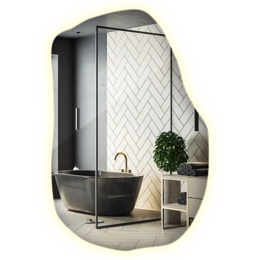 Lustro o nieregularnym kształcie z podświetleniem LED, unikatowe