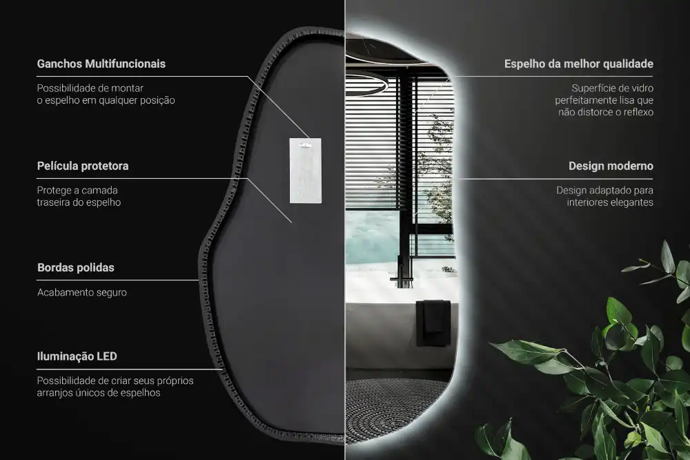 Lustro o nieregularnym kształcie z podświetleniem LED, unikatowe