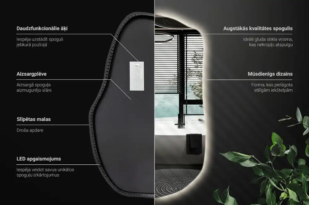 Lustro o nieregularnym kształcie z podświetleniem LED, unikatowe