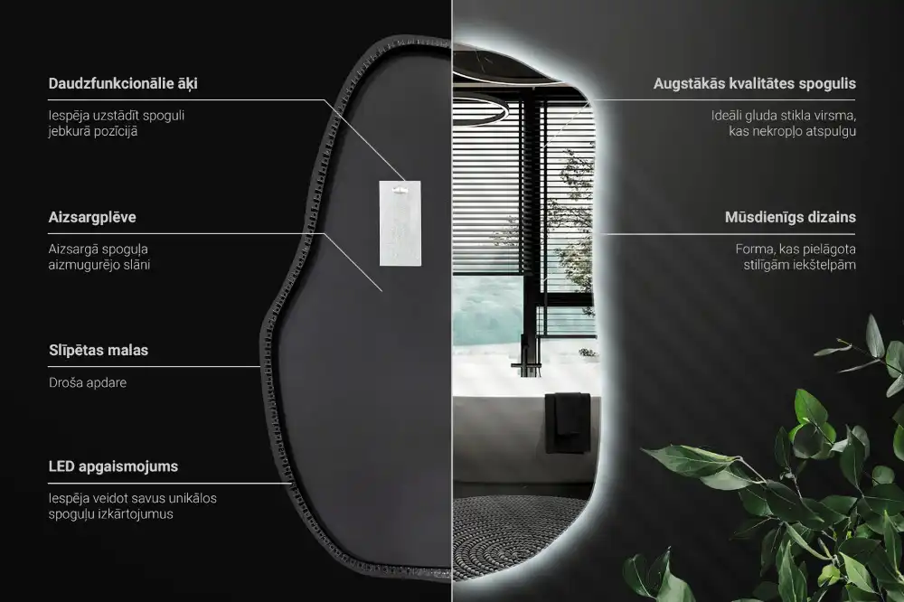 Lustro o nieregularnym kształcie z podświetleniem LED, unikatowe