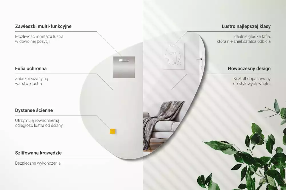 Lustro organiczne dekoracyjne ścienne