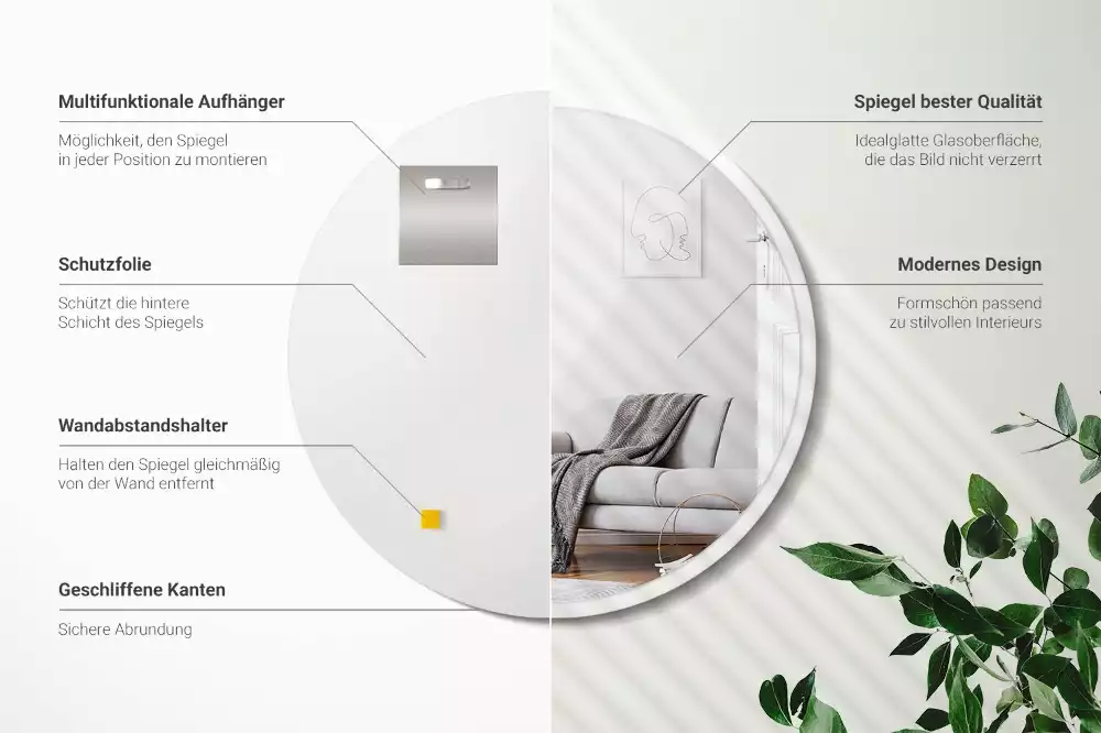 Okrągłe lustro wiszące w białej ramie