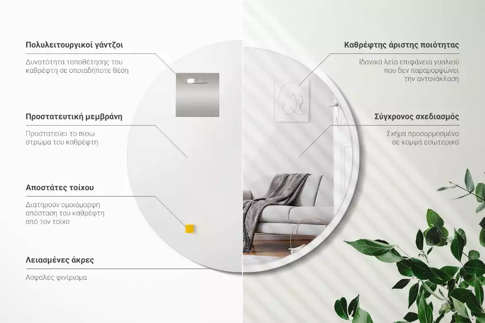 Okrągłe lustro wiszące w białej ramie